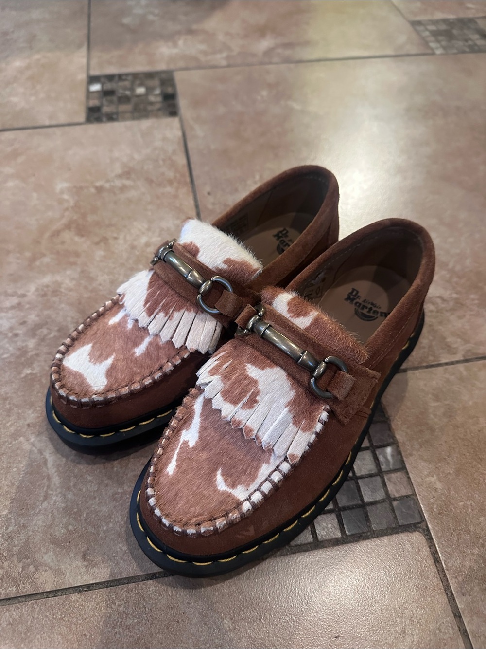 Dr. Martens Adrian Cow Print Loafers NEW